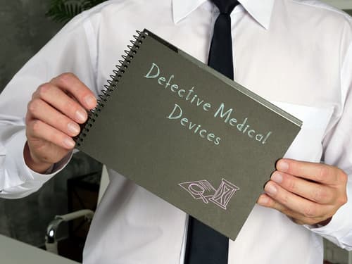 person in suit holding notepad with defective medical device